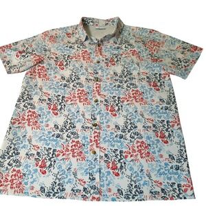 Columbia Button Down Mens Large White Red Blue Floral Fish PFG XM0693 Shirt